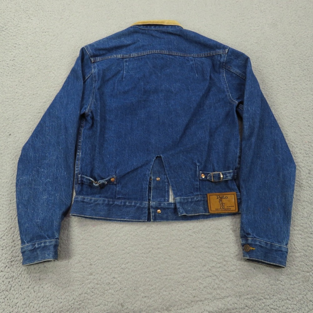 Polo Ralph Lauren Jacket Mens Small Indigo Western Corduroy Collar USA 80s Denim - Picture 2 of 16